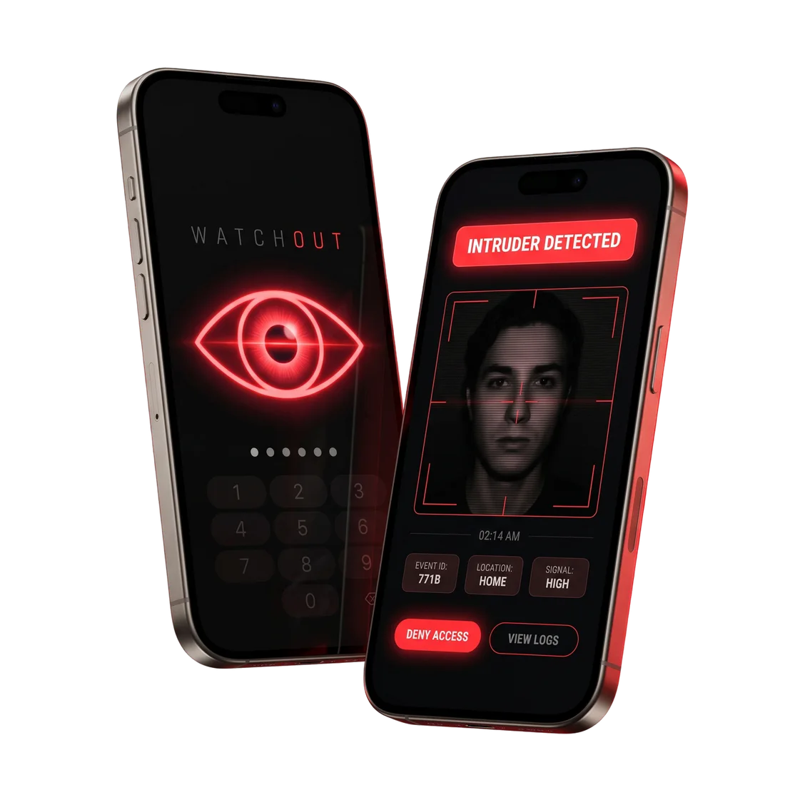 WATCHOUT on two phones — eye lock screen and intruder detection